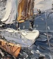 Paysage marin du port de voiliers par texture de détail de couteau à palette
